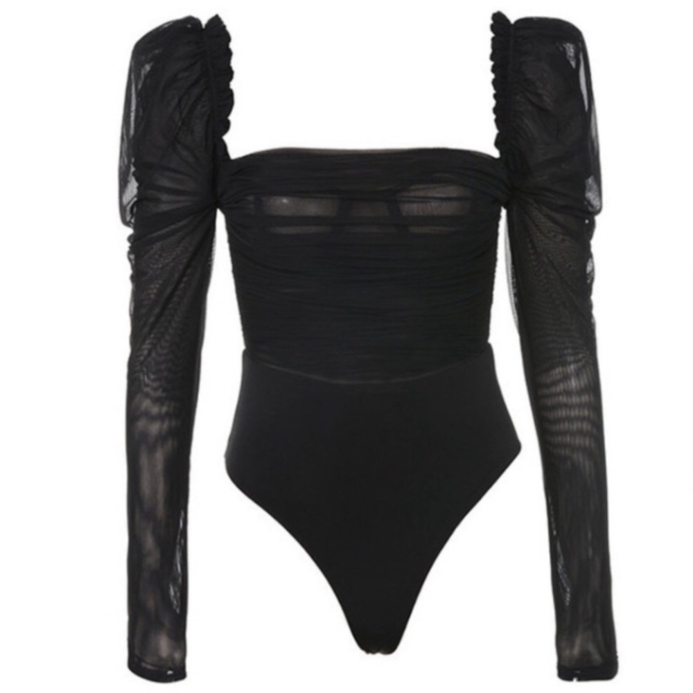 House of CB Black Emme Sheer Organza Tulle Bodysuit NWT - Picture 14 of 15